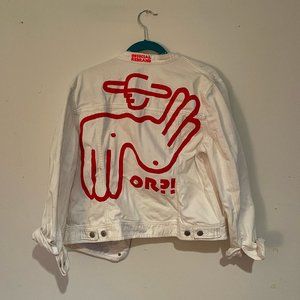 Official Rebrand White Denim Jacket with Red Art
